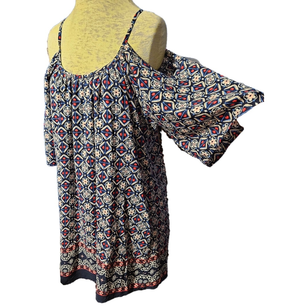 Alya Red and Blue Ruffled Sundress with Cold Shoulder